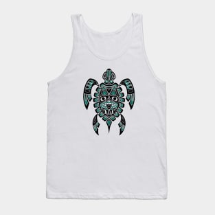 Teal Blue and Black Haida Spirit Sea Turtle Tank Top